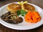 Cod Cakes--Pickled Carrots--Marinated Grilled Trumpet Mushrooms