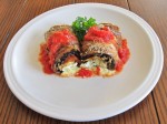 Fried eggplant stuffed with ricotta and mozzarella baked in the oven with marinara sauce.