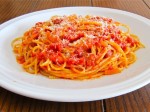 Spaghetti all'Amatriciana, a tomato, onion and pancetta sauce from Rome.