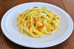 Squash Blossom Cream Sauce with fettuccine.