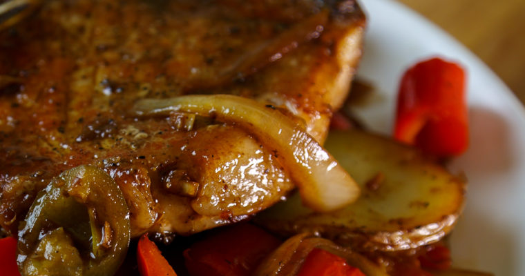 Pork Chops with Peppers, Onions & Potatoes