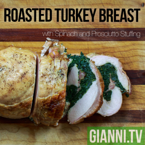 Roasted turkey breast stuffed with mellow sauteed spinach and salty prosciutto done in 90 minutes