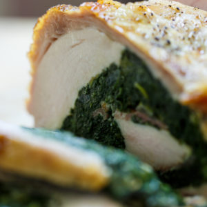 Roasted boneless chicken breast stuffed with spinach & prosciutto