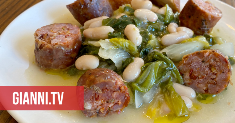 Sautéed Escarole with White Tuscan Beans + Uccelletto