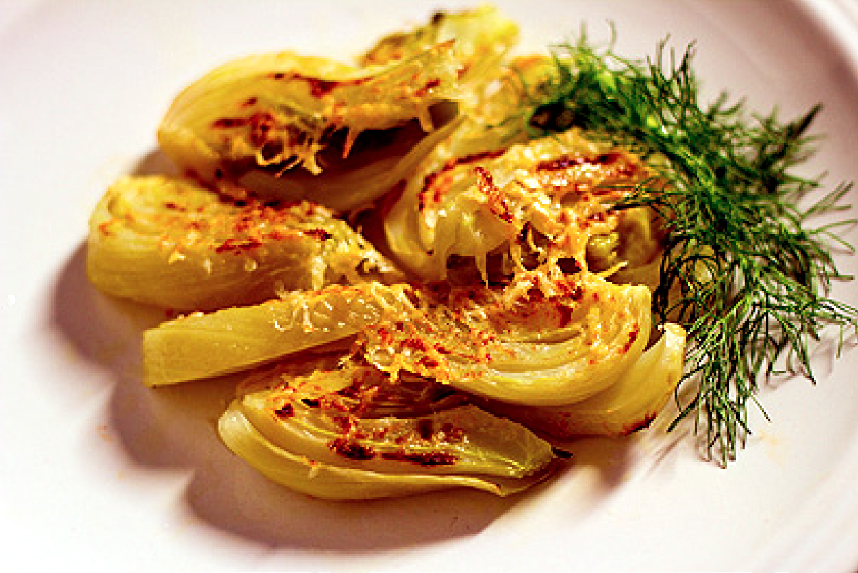 Roasted fennel on a white plate