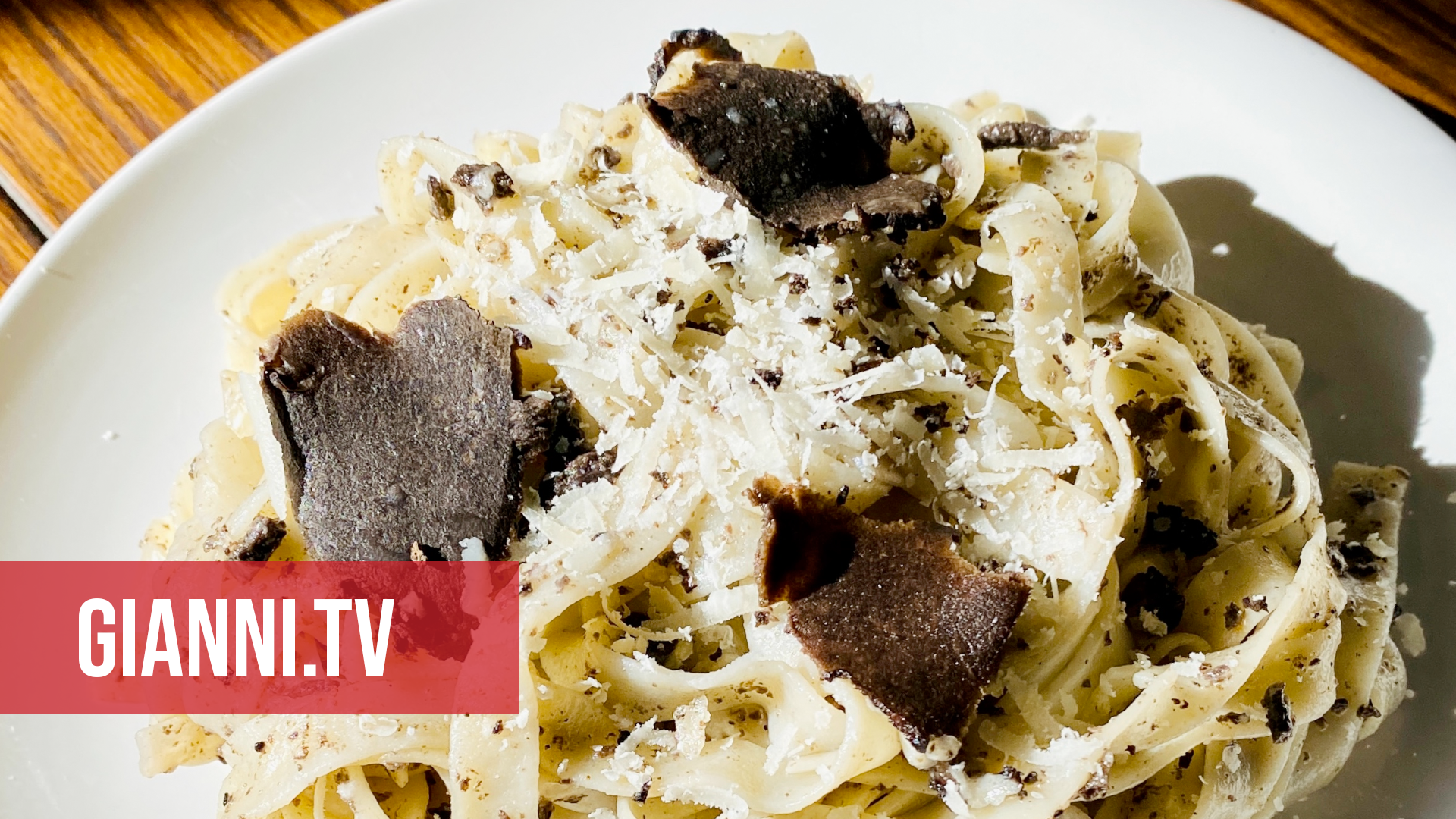 A plate with Fettucine with Black Truffles